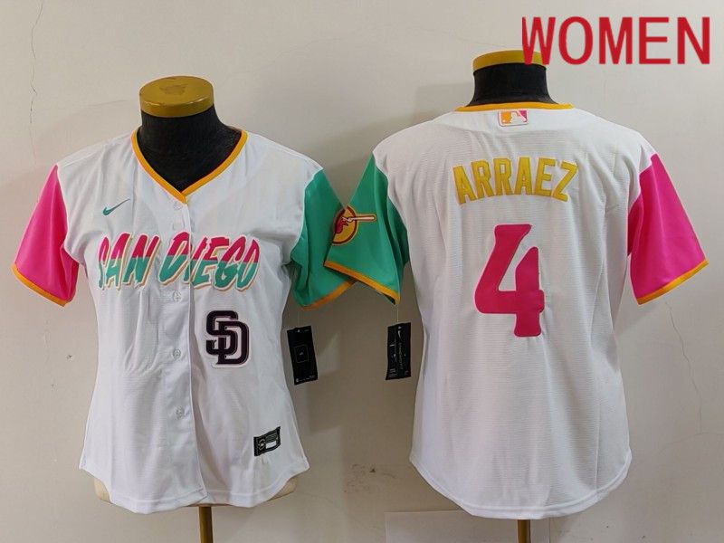Women San Diego Padres #4 Arraez White City Edition Nike 2024 MLB Jersey style 2->women mlb jersey->Women Jersey